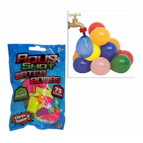 Aqua Shot Water Bombs with Nozzle - 75 Balloons for Summer Fun
