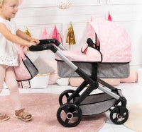 Bayer Design Dolls Pram Xeo - Pink And Grey