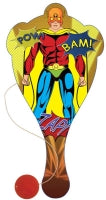 Paddle Bat/ball Super Hero Wooden 22cm Assorted
