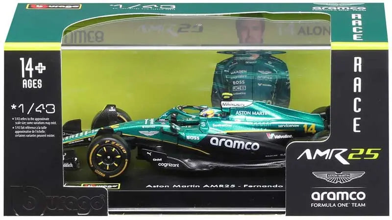 1:43 f1 Aston Martin amr25 2025 Alonso With Helmet