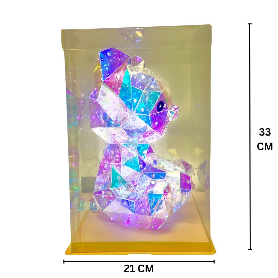 Illuminated Crystal Geometric Koala Figurine with Crown and LED Lighting USB-Powered (33CM)