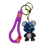 Handmade Cute Bear Keychain, for Men Women Boy Girl , with Creative Braided Rope Resin Animal Pendant Metal Key Ring