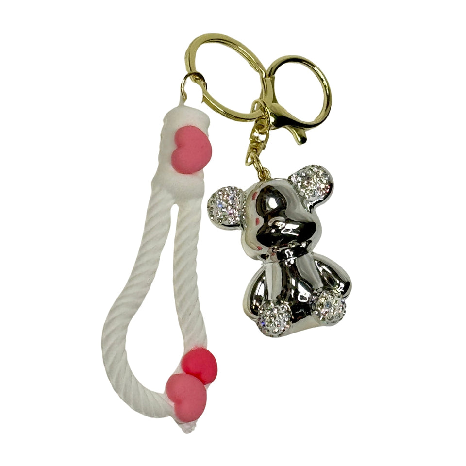 Handmade Cute Bear Keychain, for Men Women Boy Girl , with Creative Braided Rope Resin Animal Pendant Metal Key Ring