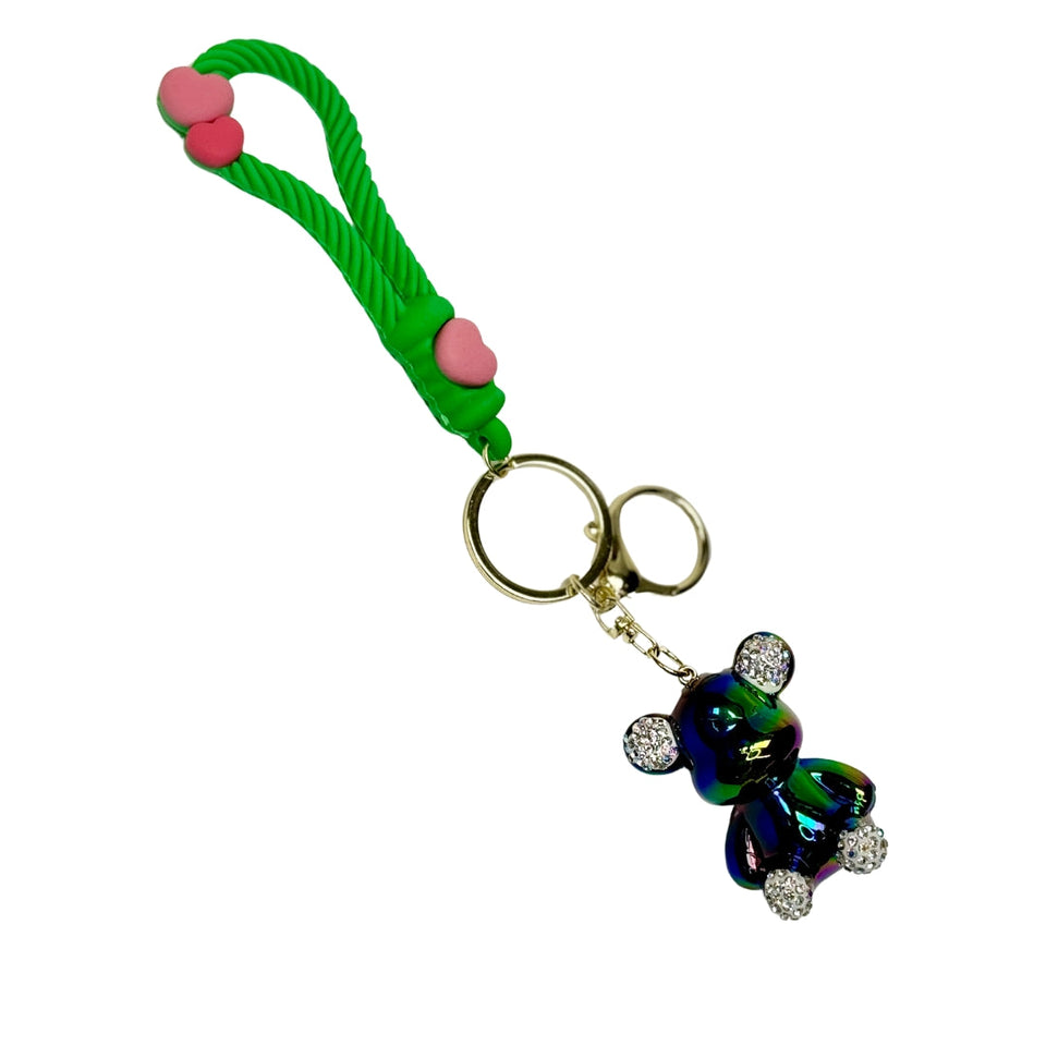 Handmade Cute Bear Keychain, for Men Women Boy Girl , with Creative Braided Rope Resin Animal Pendant Metal Key Ring