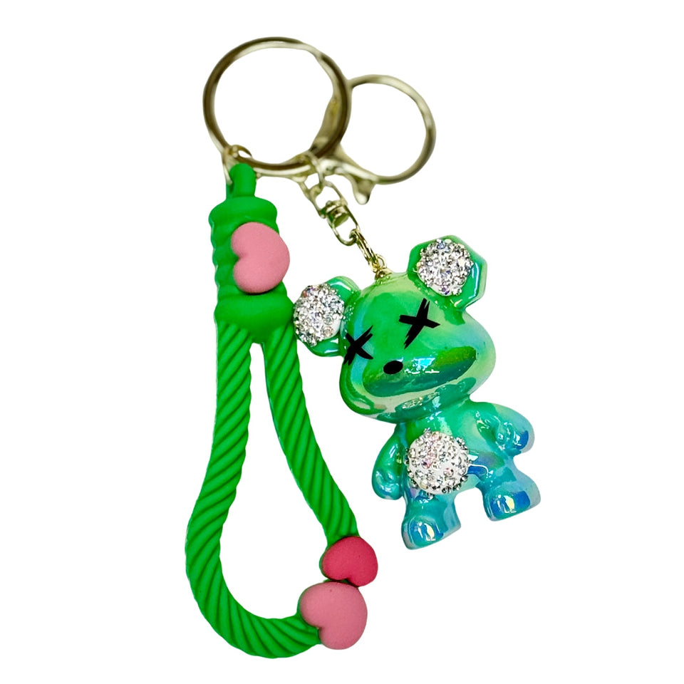 Handmade Cute Bear Keychain, for Men Women Boy Girl , with Creative Braided Rope Resin Animal Pendant Metal Key Ring