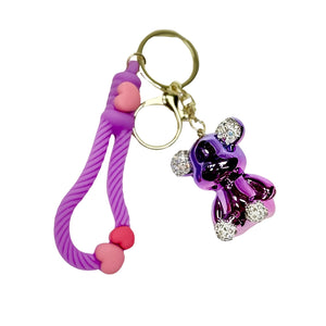 Handmade Cute Bear Keychain, for Men Women Boy Girl , with Creative Braided Rope Resin Animal Pendant Metal Key Ring