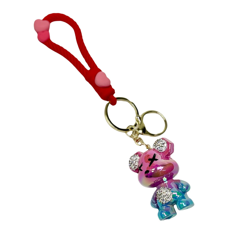 Handmade Cute Bear Keychain, for Men Women Boy Girl , with Creative Braided Rope Resin Animal Pendant Metal Key Ring