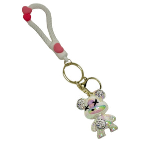 Handmade Cute Bear Keychain, for Men Women Boy Girl , with Creative Braided Rope Resin Animal Pendant Metal Key Ring