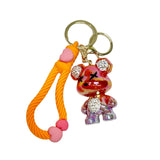 Handmade Cute Bear Keychain, for Men Women Boy Girl , with Creative Braided Rope Resin Animal Pendant Metal Key Ring