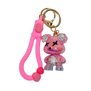 Handmade Cute Bear Keychain, for Men Women Boy Girl , with Creative Braided Rope Resin Animal Pendant Metal Key Ring