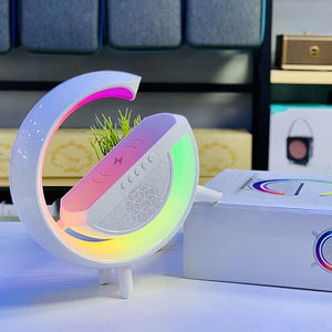 LED Table Lamp with Wireless Charger, Bluetooth Speaker, Dimmable Night Light, Music Sync, App Control, Smart Mood Light for Bedroom/Dorm, Intelligent Atmosphere Lamp (White).