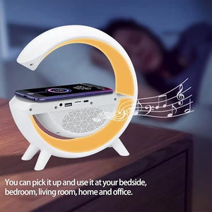 LED Table Lamp with Wireless Charger, Bluetooth Speaker, Dimmable Night Light, Music Sync, App Control, Smart Mood Light for Bedroom/Dorm, Intelligent Atmosphere Lamp (White).