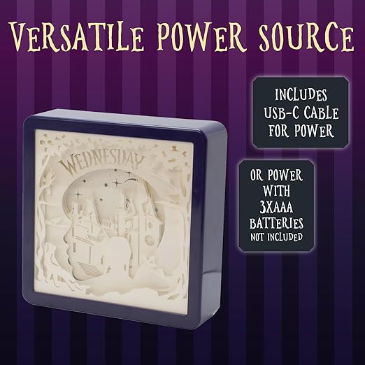 Wednesday Light, Intricate 7 Layer Paper Art Cutout Lamp, 2 Glow Modes, Wednesday Room Decor, Licensed Merchandise