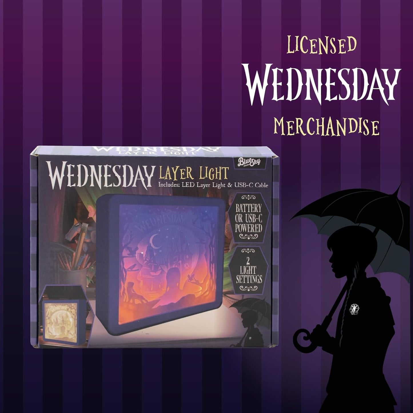 Wednesday Light, Intricate 7 Layer Paper Art Cutout Lamp, 2 Glow Modes, Wednesday Room Decor, Licensed Merchandise