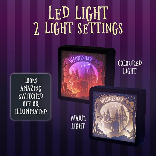 Wednesday Light, Intricate 7 Layer Paper Art Cutout Lamp, 2 Glow Modes, Wednesday Room Decor, Licensed Merchandise