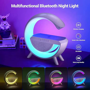 LED Table Lamp with Wireless Charger, Bluetooth Speaker, Dimmable Night Light, Music Sync, App Control, Smart Mood Light for Bedroom/Dorm, Intelligent Atmosphere Lamp (White).