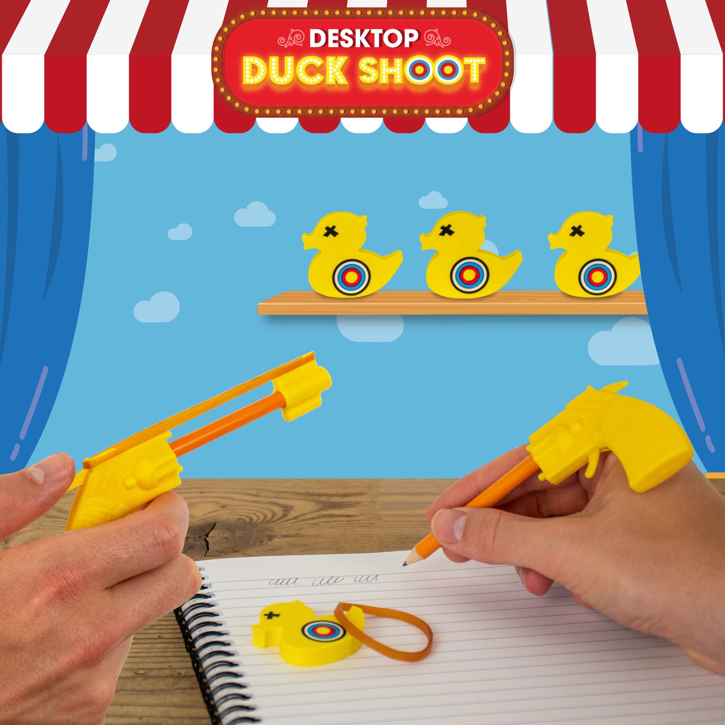 Desktop Duck Shoot Game - Rubber Band Shooting Set, 18.5 x 17 x 2 cm, Ages 5+