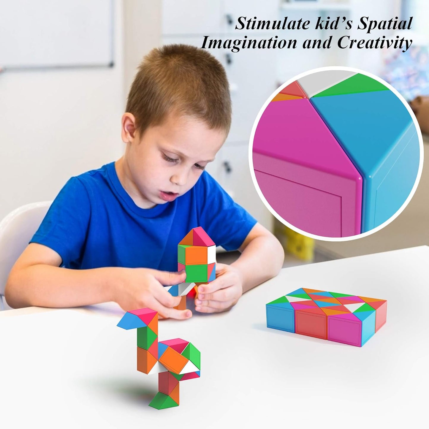 Unclejay's Magic Snake with 24 and 36 Block Segments, Magic Snake Cube Twist Puzzle - 3D Puzzles Games Fidget Snake Toy for Kids and Adults - Random Style
