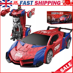 Unclejay's Spider Man Warrior Far From Home Transforming Car Toys with Eye & Underbody Lights, 360°Rotation Robot Toy