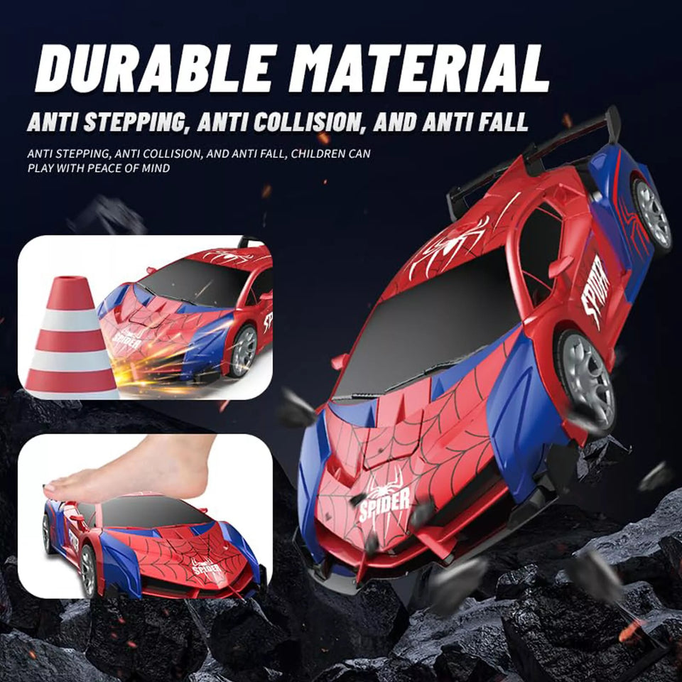 Unclejay's Spider Man Warrior Far From Home Transforming Car Toys with Eye & Underbody Lights, 360°Rotation Robot Toy