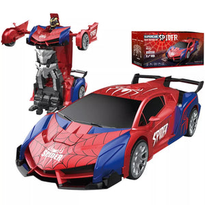 Unclejay's Spider Man Warrior Far From Home Transforming Car Toys with Eye & Underbody Lights, 360°Rotation Robot Toy