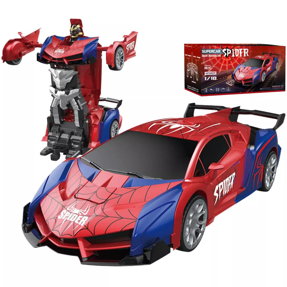 Unclejay's Spider Man Warrior Far From Home Transforming Car Toys with Eye & Underbody Lights, 360°Rotation Robot Toy