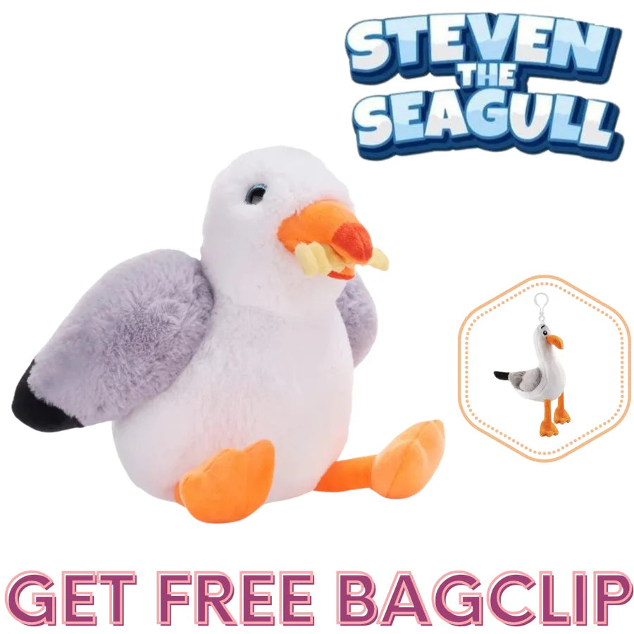 Steven Seagull 12-Inch Plush Toy with Free Bag Clip - Perfect Cuddly Companion!