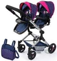 Bayer Design Dolls Pram Twin Neo - Blue And Dark Pink