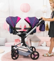 Bayer Design Dolls Pram Twin Neo - Blue And Dark Pink