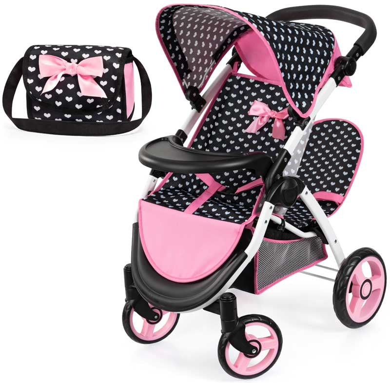 Bayer Design Dolls Pram Twin Star - Black And Pink