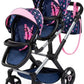 Bayer Design Dolls Pram Twin Xeo - Blue And Pink