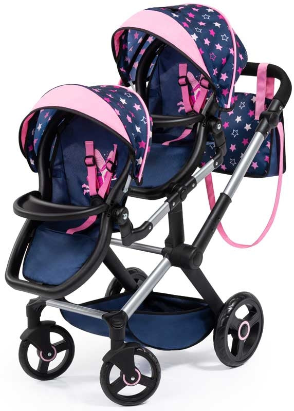 Bayer Design Dolls Pram Twin Xeo - Blue And Pink