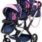 Bayer Design Dolls Pram Twin Xeo - Blue And Pink