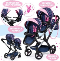 Bayer Design Dolls Pram Twin Xeo - Blue And Pink