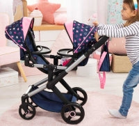 Bayer Design Dolls Pram Twin Xeo - Blue And Pink