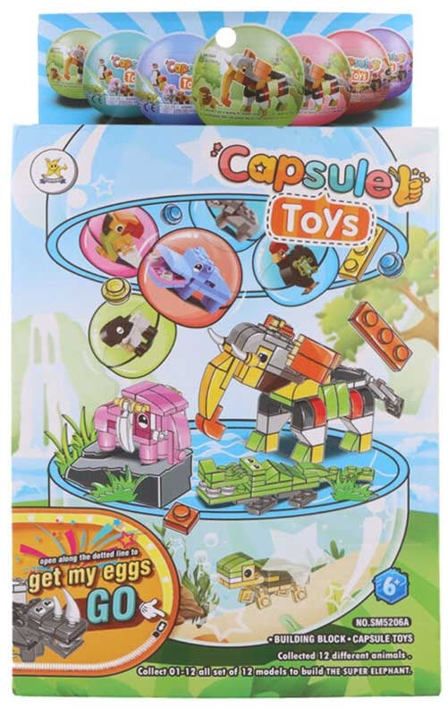 Blocks Animals Kit In Capsule 6.5cm Assorted