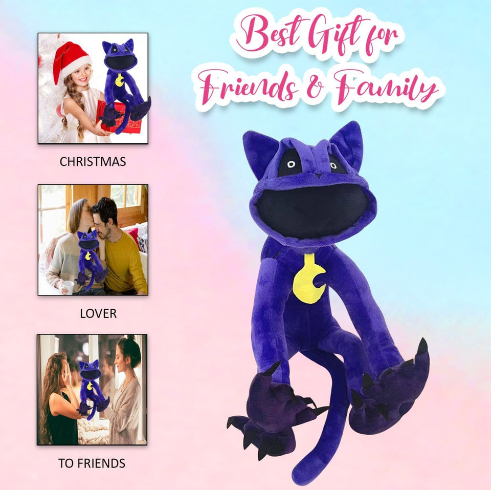 "Smiling Catnap Plush: Adorable Stuffed Cat Pillow for Kids & Fans"