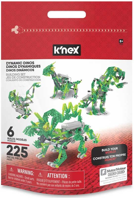 Knex Dynamic Dino 225 Pc - 6 Model Motorised Set With Ba