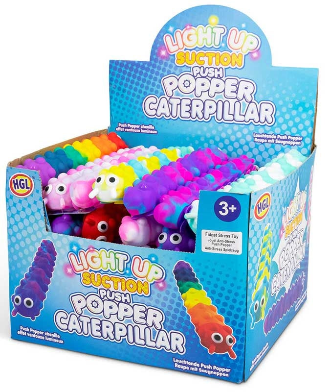 Light Up Suction Push Popper Caterpillar Assorted