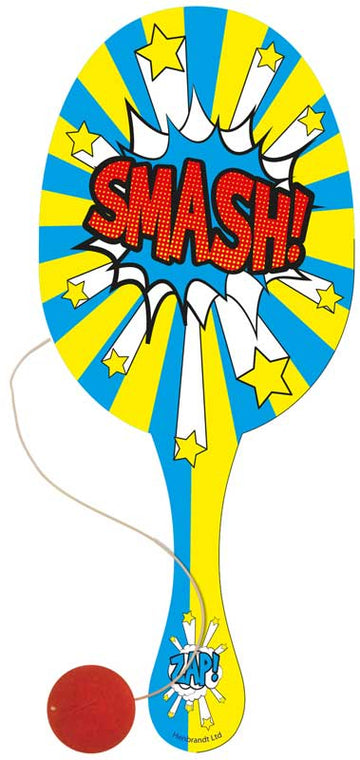 Paddle Bat And Ball Comic Wooden 22cm 3 Assorted