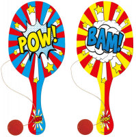 Paddle Bat And Ball Comic Wooden 22cm 3 Assorted