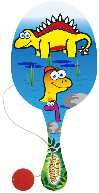Paddle Bat/ball Dinosaur Wooden 22cm Assorted