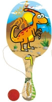 Paddle Bat/ball Dinosaur Wooden 22cm Assorted
