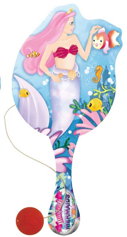 Paddle Bat/ball Mermaids Wooden 22cm Assorted