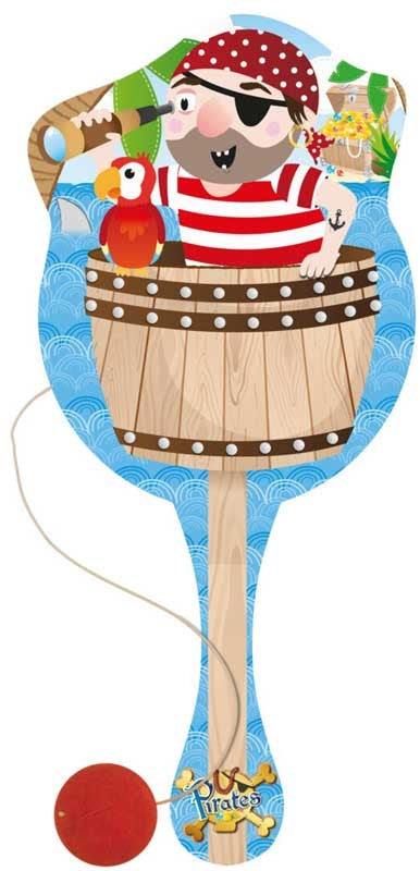 Paddle Bat/ball Pirate Wooden 22cm Assorted