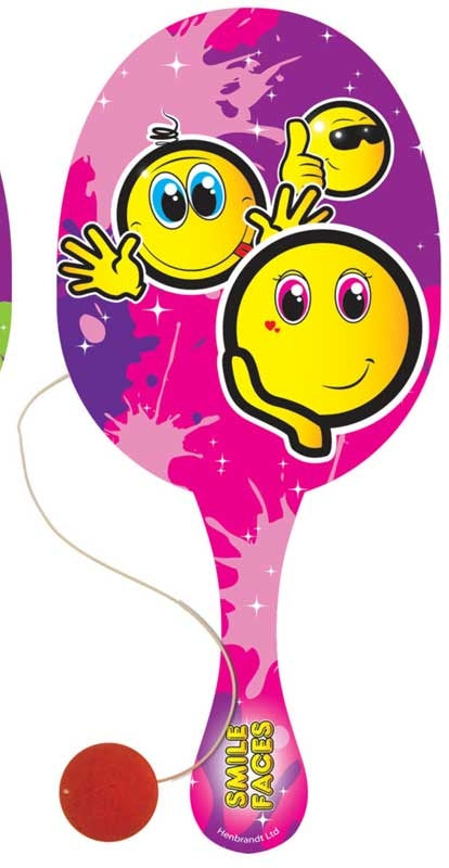 Paddle Bat/ball Smile Wooden 22cm Assorted