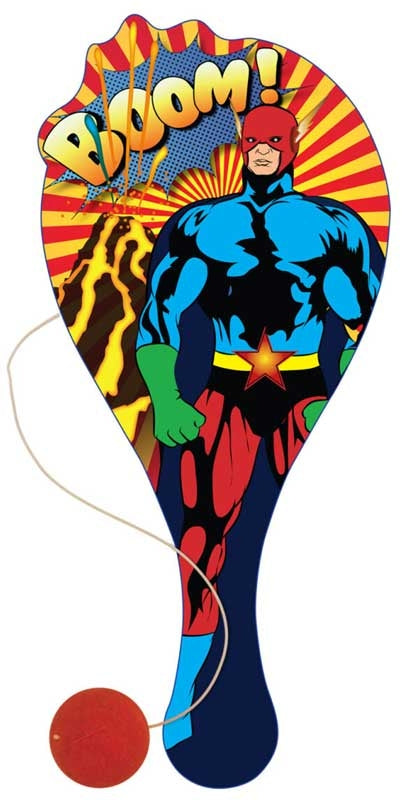 Paddle Bat/ball Super Hero Wooden 22cm Assorted