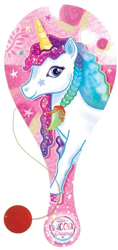 Paddle Bat/ball Unicorn Wooden 22cm Assorted