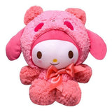 "Discover adorable Kuromi Melody Transformed Panda Sheep Plush Toys by Sanrio for Kids!"