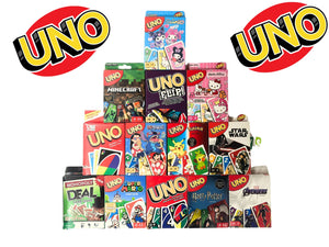 "Family Fun with Mattel Games UNO! Find it at Uncle Jay's!"